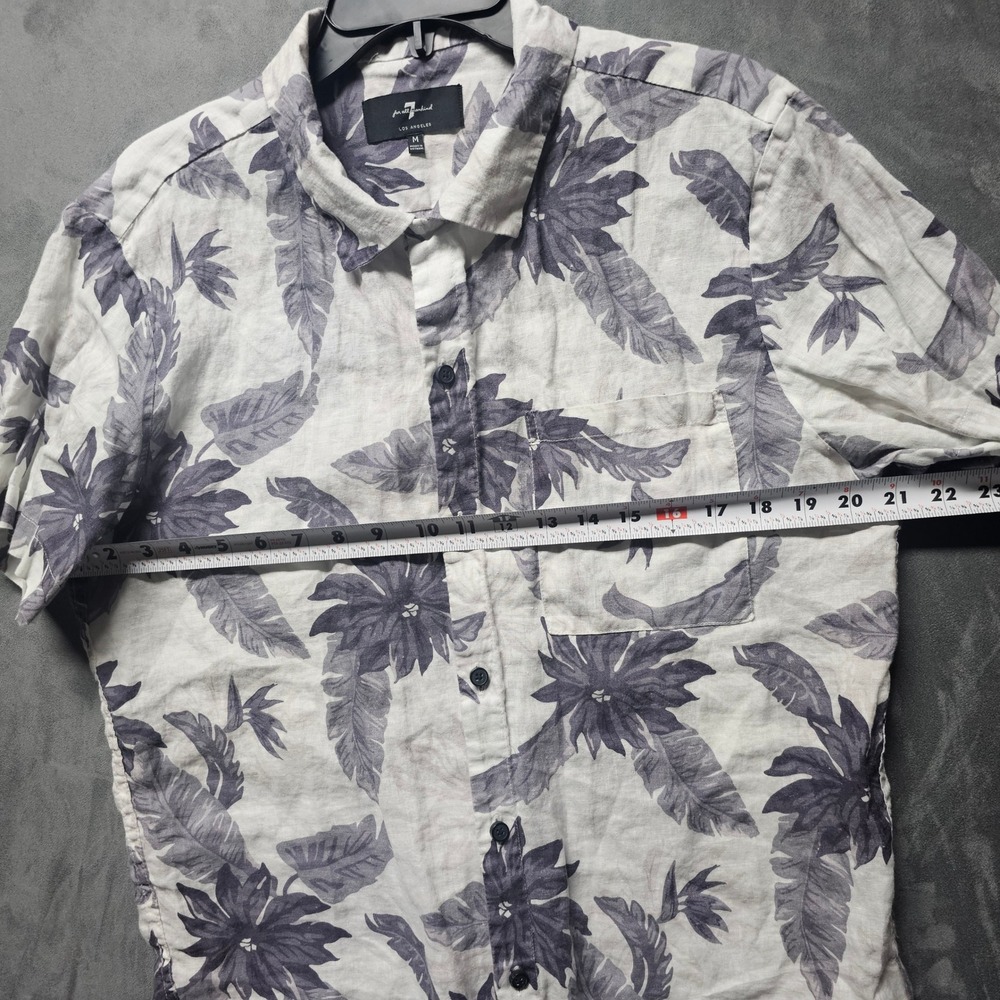 7 For All Mankind Men 100% Linen Tropical Floral Short Sleeve Shirt White Purple - Picture 5 of 10
